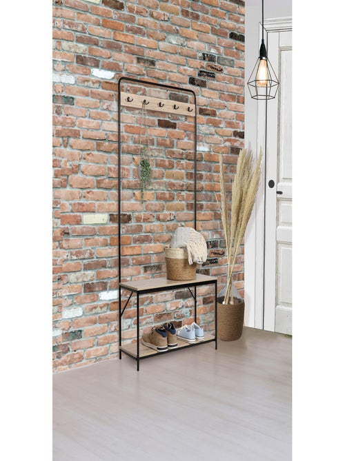 Porte-manteau Friends en MDF et Métal 5 accroches - L.80 cm x H.170 cm - Beige et Noir - Kiabi Porte-manteau Friends en MDF et Métal 5 accroches - L.80 cm x H.170 cm - Beige et Noir - Kiabi