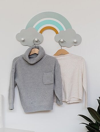 Porte-manteau mural forme arc-en-ciel en bois