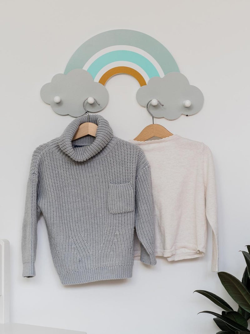 Porte-manteau mural forme arc-en-ciel en bois Bleu ciel - Kiabi