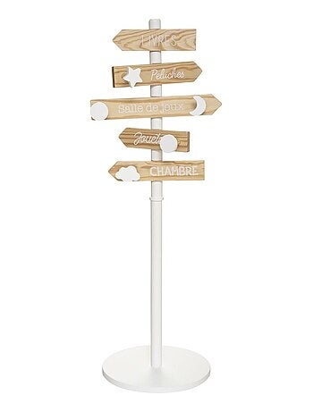 Porte-manteau pancarte pour enfant - Hauteur 114 cm - Blanc et beige