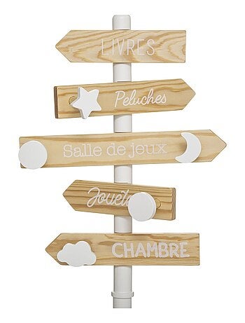 Porte-manteau pancarte pour enfant - Hauteur 114 cm - Blanc et beige
