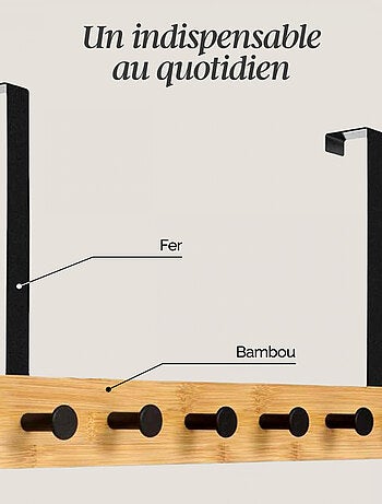 Porte manteau suspendu, crochet de porte - Bois - 6 crochets - Vivezen