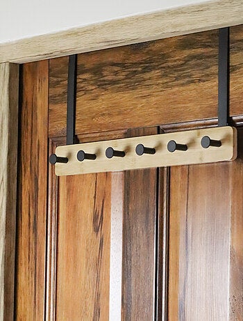 Porte manteau suspendu, crochet de porte - Bois - 6 crochets - Vivezen