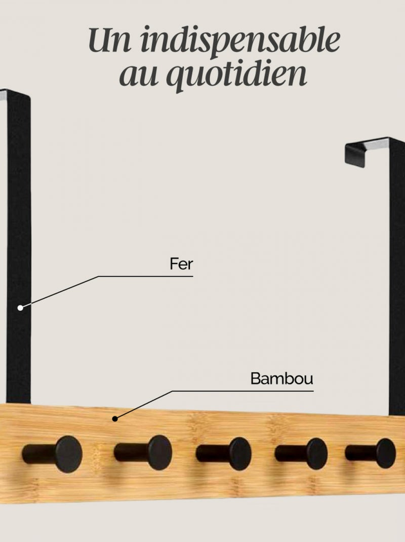 Porte manteau suspendu, crochet de porte - Bois - 6 crochets - Vivezen Beige - Kiabi