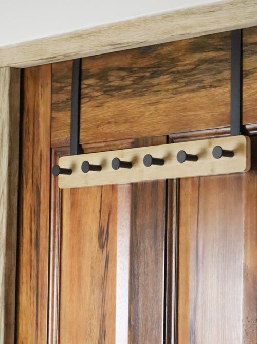 Porte manteau suspendu, crochet de porte - Bois - 6 crochets - Vivezen - Kiabi