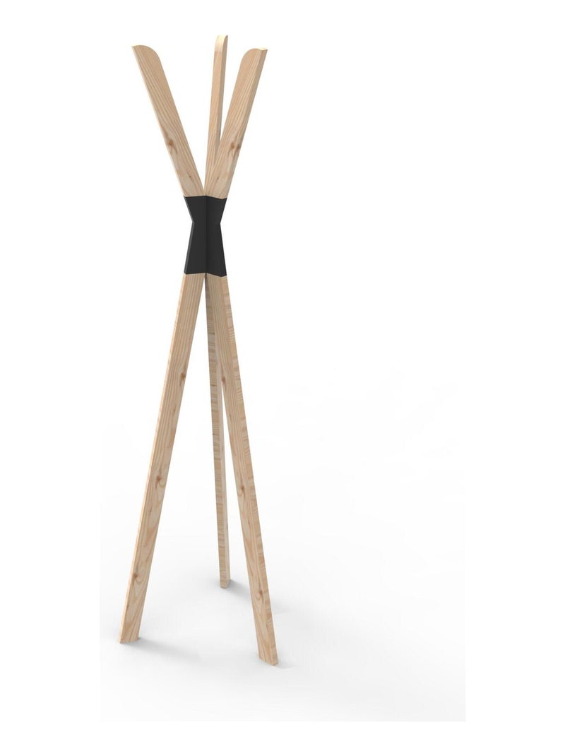 Porte manteau Tipi - Pin - Bois FSC 100% - 3 têtes - 56x49x170 cm - Noir Noir - Kiabi