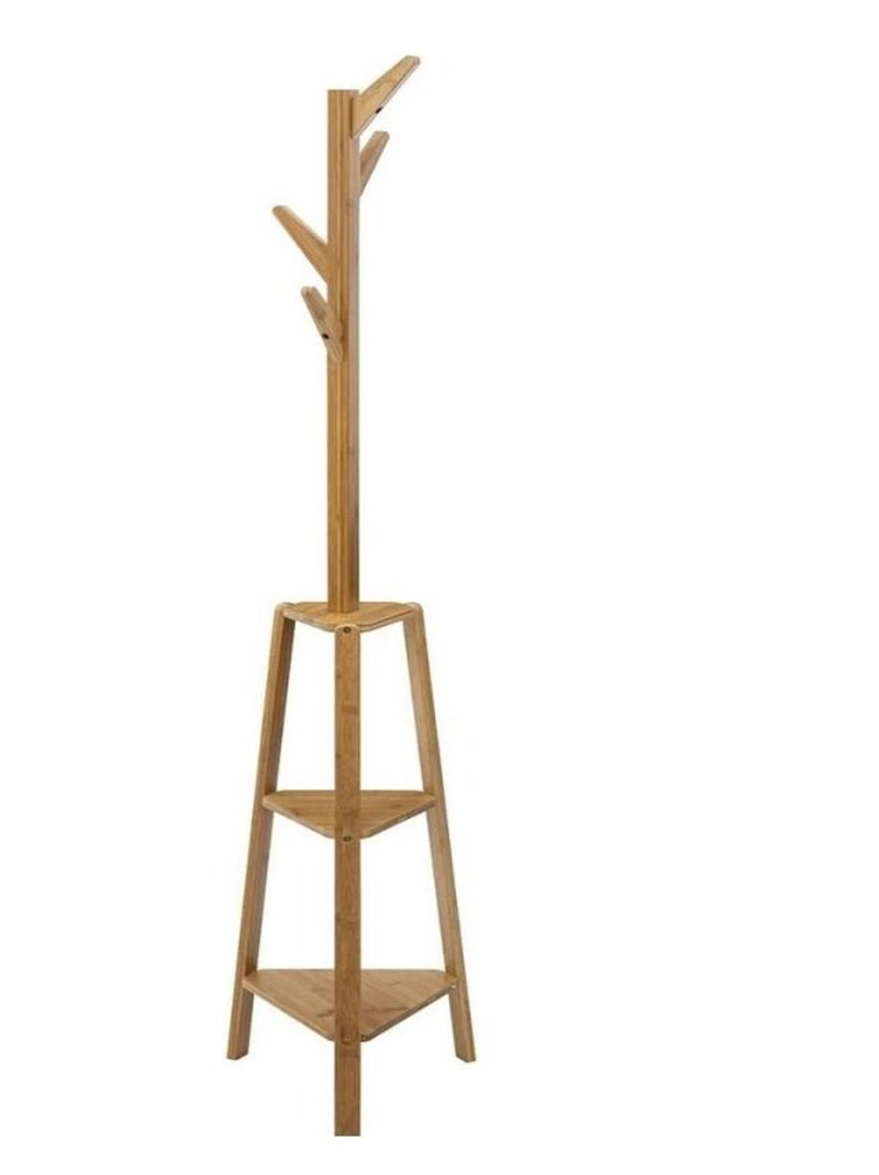 Porte-manteaux bambou 4 têtes 3 étagères Beige - Kiabi