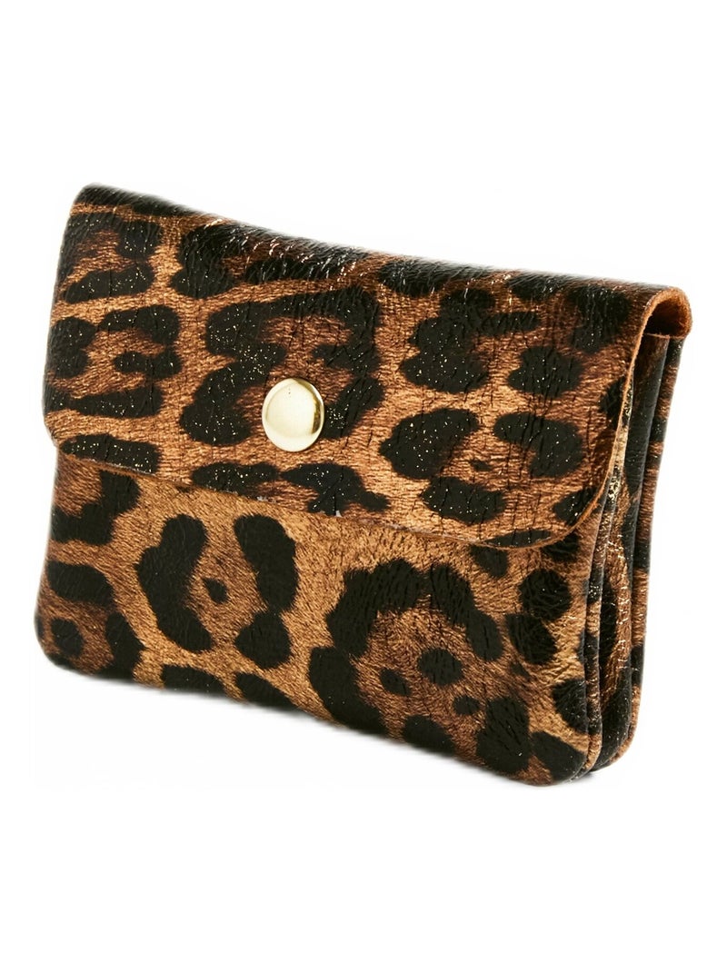 Porte monnaie à rabat cuir brillant Marron - Kiabi