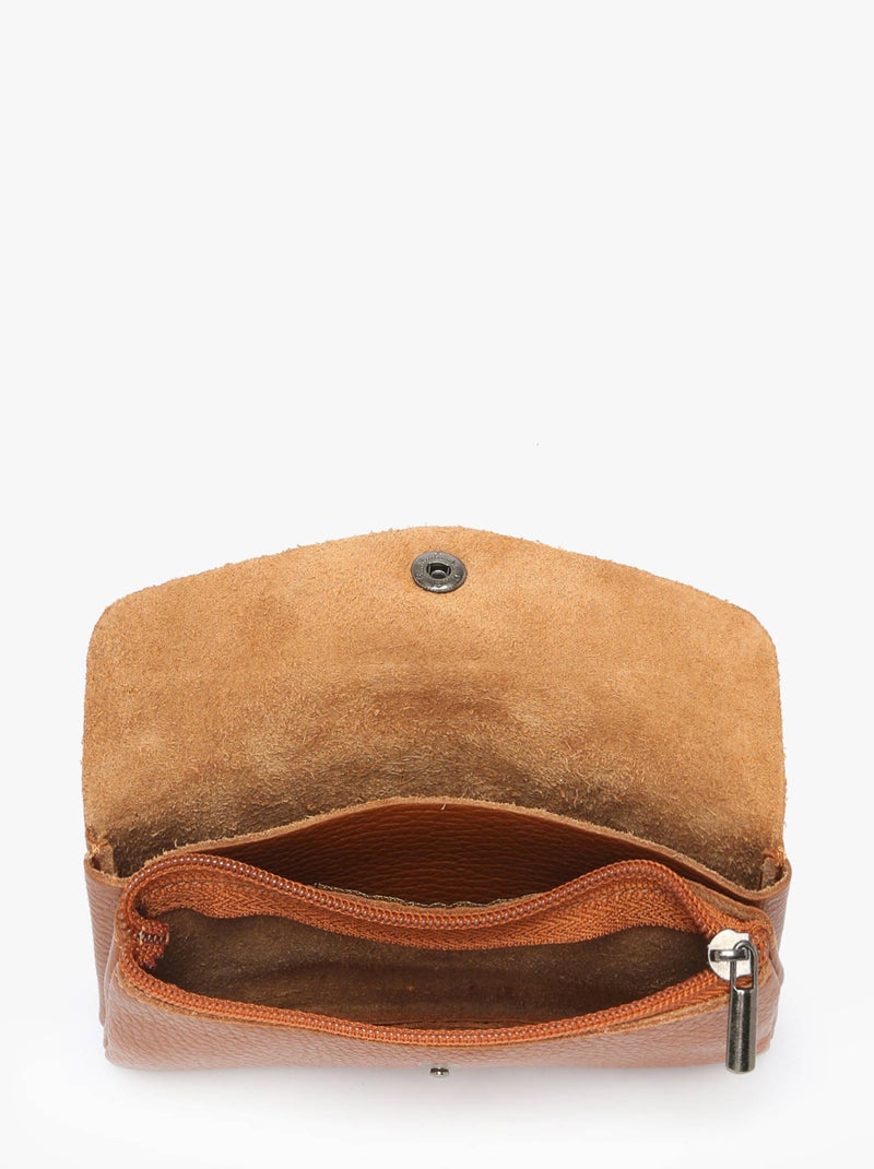 Porte-monnaie Cuir Milano Cuir De Vachette Marron tabac - Kiabi