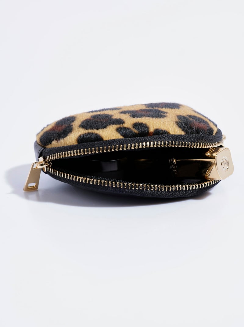 Porte-monnaie demi-lune en cuir, léopard Camel - Kiabi