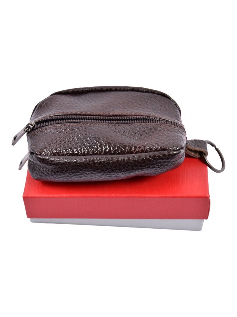 Porte Monnaie Grain de Café - Cuir Vachette - Marron - Kiabi