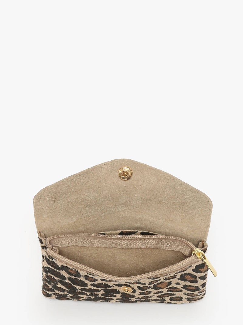 Porte-monnaie Leopard Cuir Milano Cuir De Vachette Noir Marron - Kiabi
