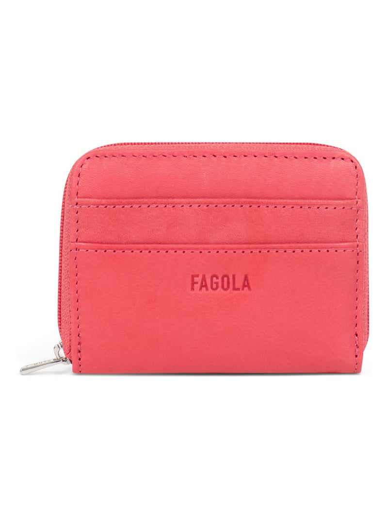 Porte-monnaie Stop RFID Cuir Émy Rose rouge - Kiabi