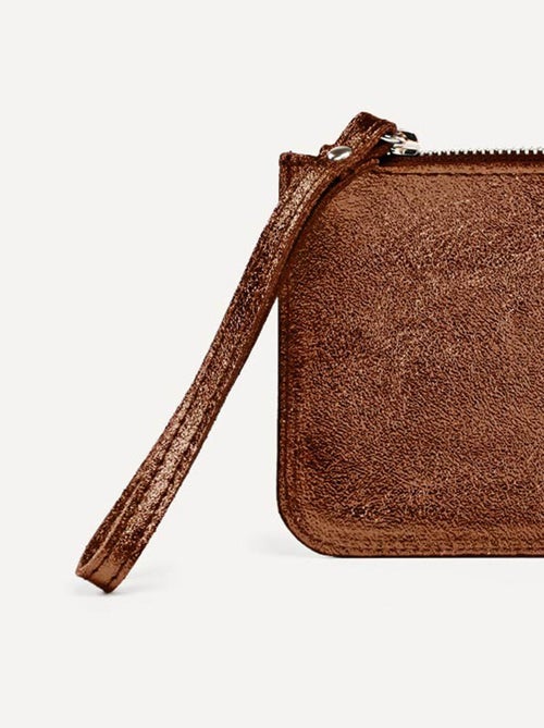 Porte-monnaie zippé cuir métallisé - Kiabi