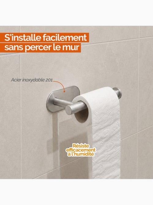Porte papier wc adhésif mural pour salle de bain ou toilettes, sans perçage - vivezen - Kiabi