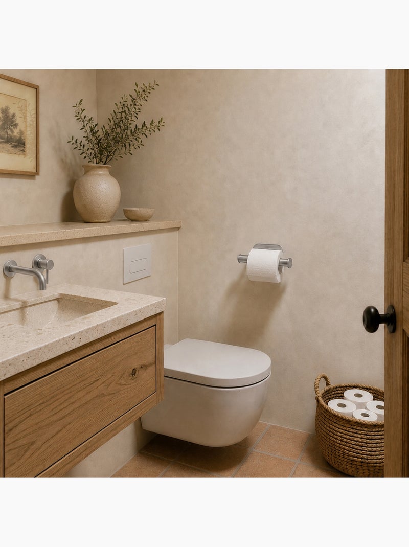 Porte papier wc adhésif mural pour salle de bain ou toilettes, sans perçage - vivezen Gris - Kiabi