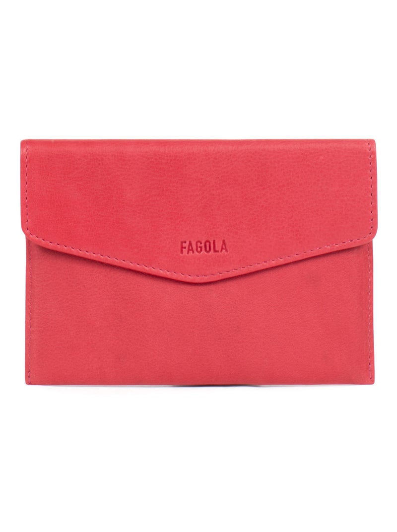 Porte-papiers - Stop RFID - Cuir - FAGOLA Rose rouge - Kiabi