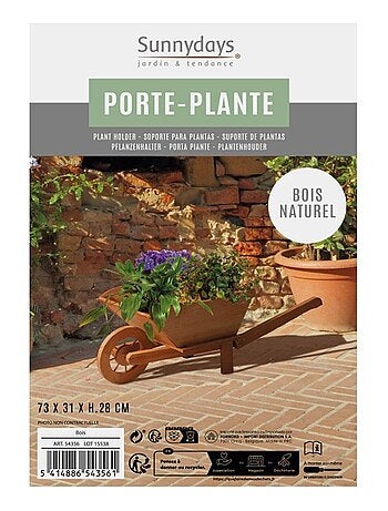 Porte plantes brouette bois naturel