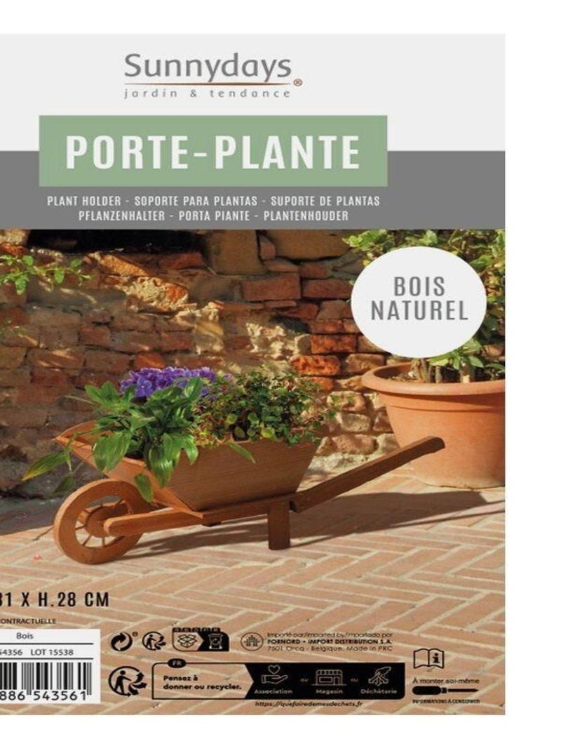 Porte plantes brouette bois naturel Beige - Kiabi