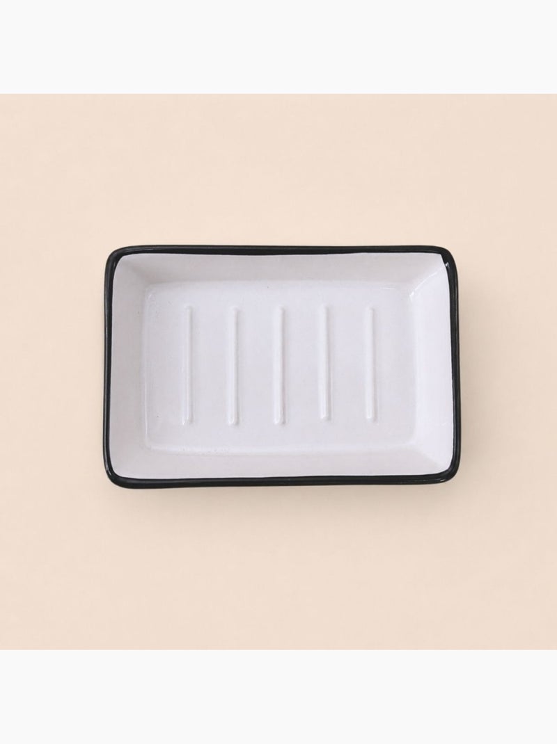 Porte savon céramique blanc liseret noir Blanc - Kiabi