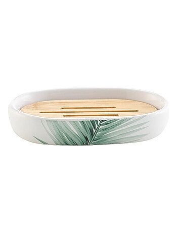 Porte savon en céramique et bambou motif palmier VARADERO