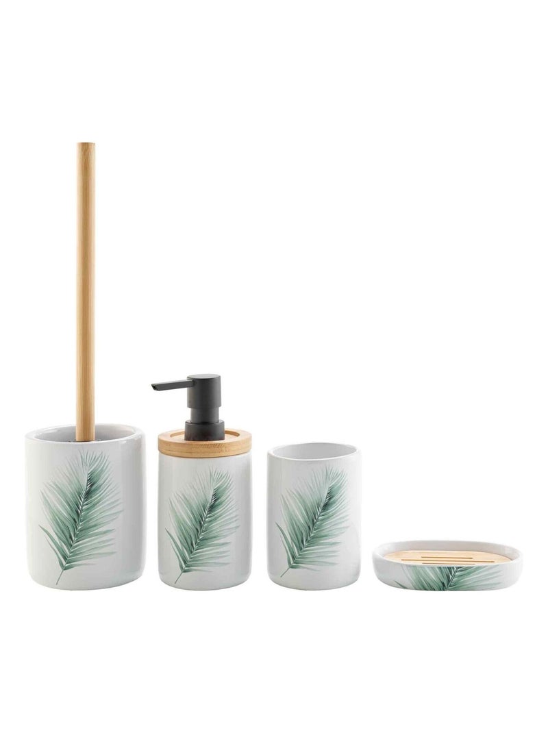 Porte savon en céramique et bambou motif palmier VARADERO Blanc - Kiabi
