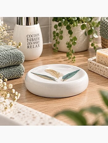 Porte savon en ceramique plumes
