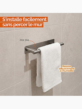 Porte serviette adhésif mural salle de bain ou cuisine 1 barre, sans perçage - Vivezen