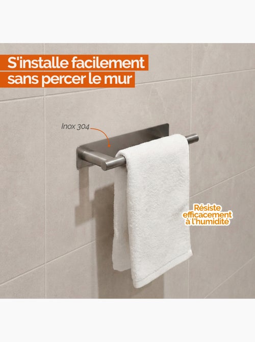 Porte serviette adhésif mural salle de bain ou cuisine 1 barre, sans perçage - Vivezen - Kiabi Porte serviette adhésif mural salle de bain ou cuisine 1 barre, sans perçage - Vivezen - Kiabi