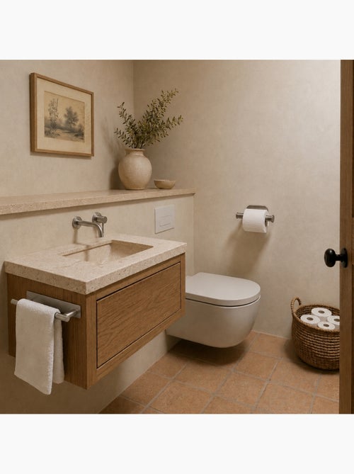 Porte serviette adhésif mural salle de bain ou cuisine 1 barre, sans perçage - Vivezen - Kiabi Porte serviette adhésif mural salle de bain ou cuisine 1 barre, sans perçage - Vivezen - Kiabi