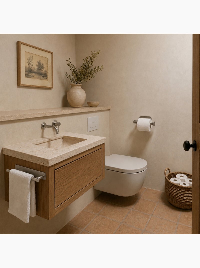 Porte serviette adhésif mural salle de bain ou cuisine 1 barre, sans perçage - Vivezen Gris - Kiabi