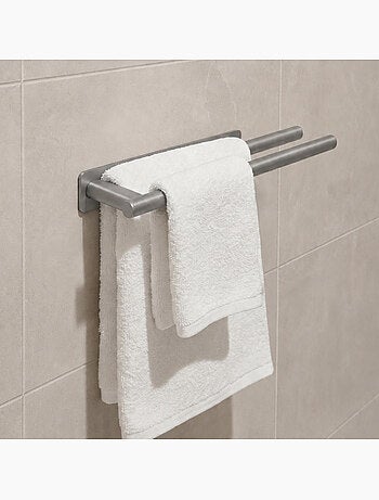 Porte serviette adhésif mural salle de bain ou cuisine 2 barres, sans perçage - vivezen