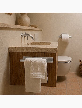 Porte serviette adhésif mural salle de bain ou cuisine 2 barres, sans perçage - vivezen