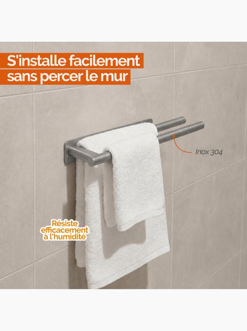 Porte serviette adhésif mural salle de bain ou cuisine 2 barres, sans perçage - vivezen - Kiabi Porte serviette adhésif mural salle de bain ou cuisine 2 barres, sans perçage - vivezen - Kiabi