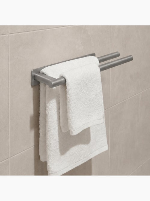 Porte serviette adhésif mural salle de bain ou cuisine 2 barres, sans perçage - vivezen - Kiabi Porte serviette adhésif mural salle de bain ou cuisine 2 barres, sans perçage - vivezen - Kiabi