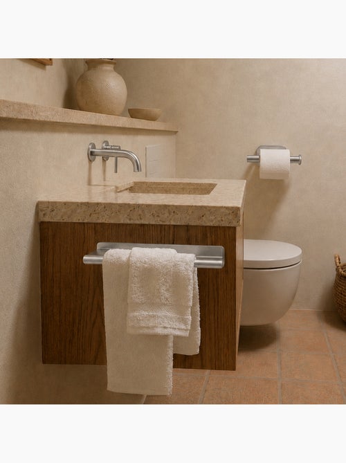 Porte serviette adhésif mural salle de bain ou cuisine 2 barres, sans perçage - vivezen - Kiabi Porte serviette adhésif mural salle de bain ou cuisine 2 barres, sans perçage - vivezen - Kiabi