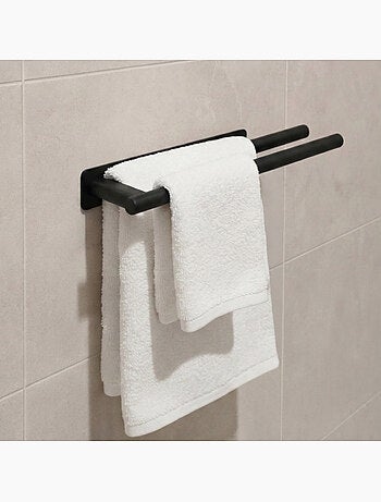Porte serviette adhésif mural salle de bain ou cuisine 2 barres, sans perçage - Vivezen