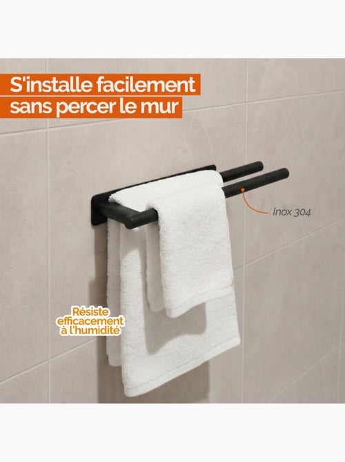 Porte serviette adhésif mural salle de bain ou cuisine 2 barres, sans perçage - Vivezen - Kiabi