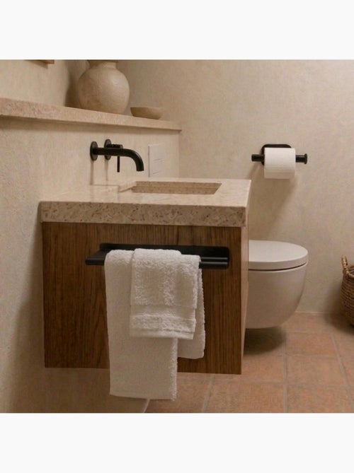 Porte serviette adhésif mural salle de bain ou cuisine 2 barres, sans perçage - Vivezen - Kiabi