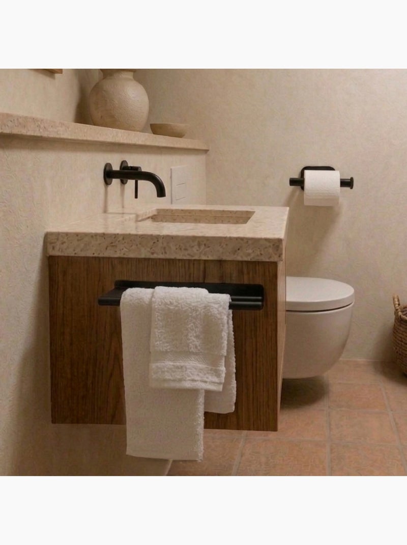Porte serviette adhésif mural salle de bain ou cuisine 2 barres, sans perçage - Vivezen Noir - Kiabi