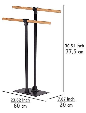 Porte-serviettes 2 barres sur pied en acier et bambou FORLI