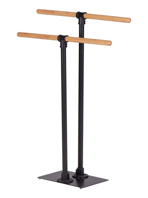 Porte-serviettes 2 barres sur pied en acier et bambou FORLI - Kiabi Porte-serviettes 2 barres sur pied en acier et bambou FORLI - Kiabi