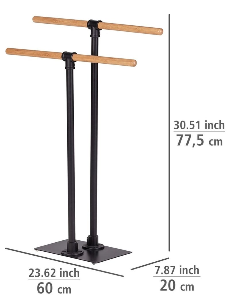Porte-serviettes 2 barres sur pied en acier et bambou FORLI Noir - Kiabi