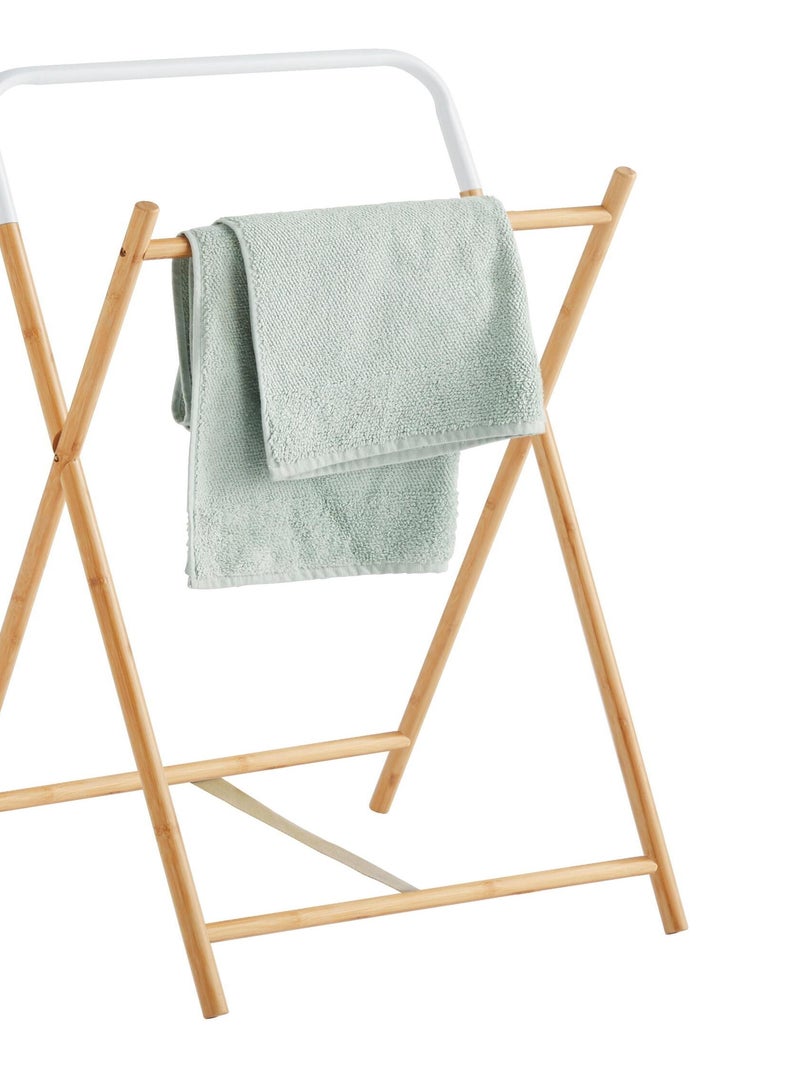 Porte-serviettes en bambou et métal - 2 barres de penderie - Naturel, blanc - 84x45x36cm Blanc - Kiabi