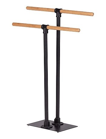 Porte-serviettes sur pied Forli en acier et bambou