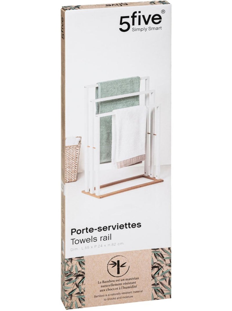 Porte-serviettes sur pieds 3 barres en bois et métal NATURÉO Blanc - Kiabi
