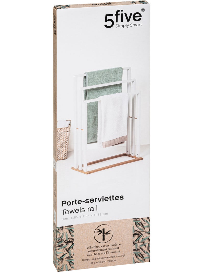Porte-serviettes sur pieds 3 barres en bois et métal NATURÉO Blanc - Kiabi