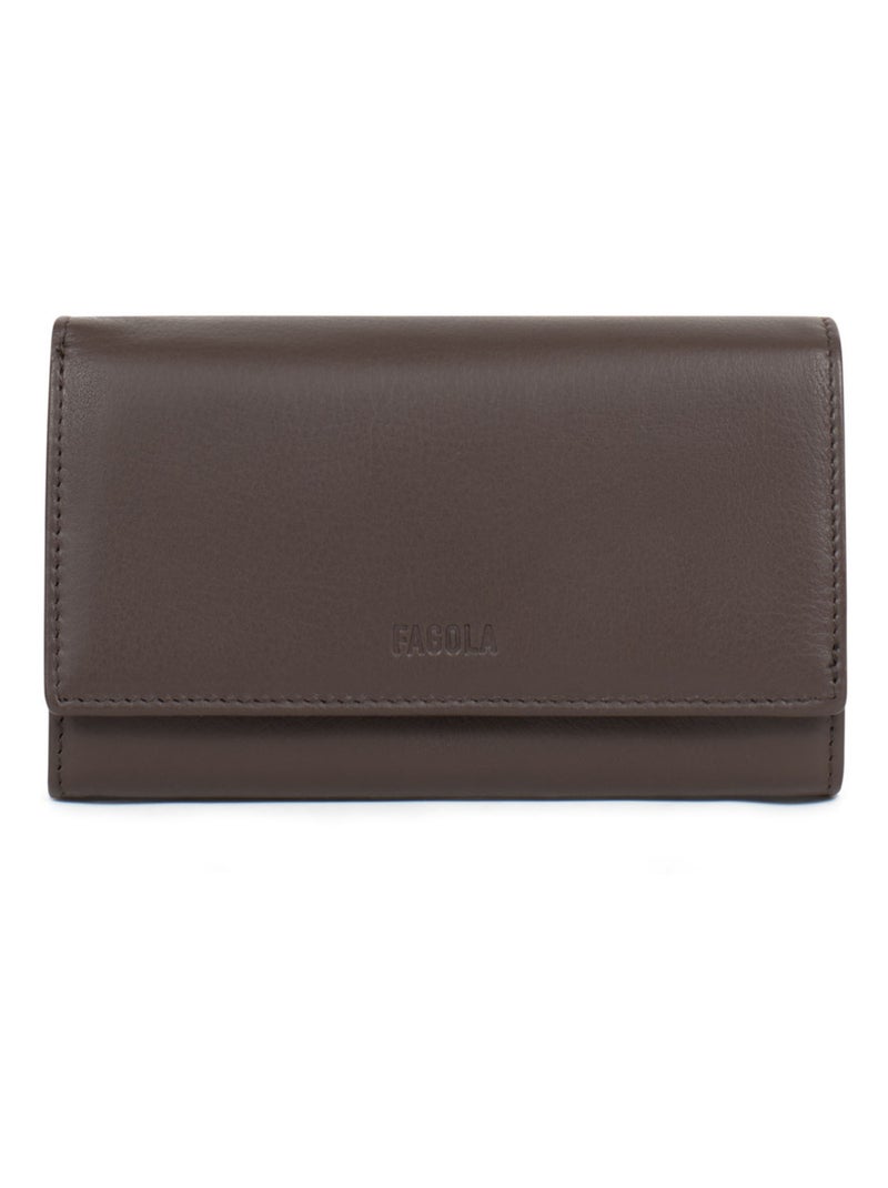 Portefeuille - 1 volet - Stop RFID - Cuir Marron foncé - Kiabi