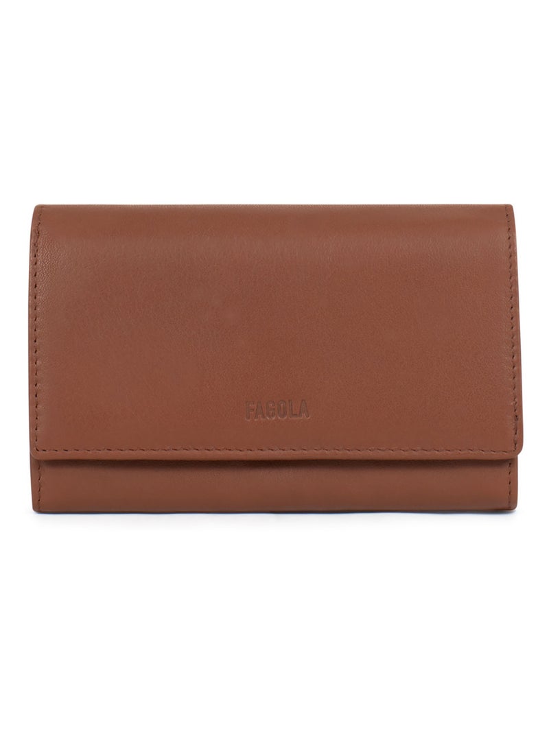 Portefeuille - 1 volet - Stop RFID - Cuir Terracotta - Kiabi