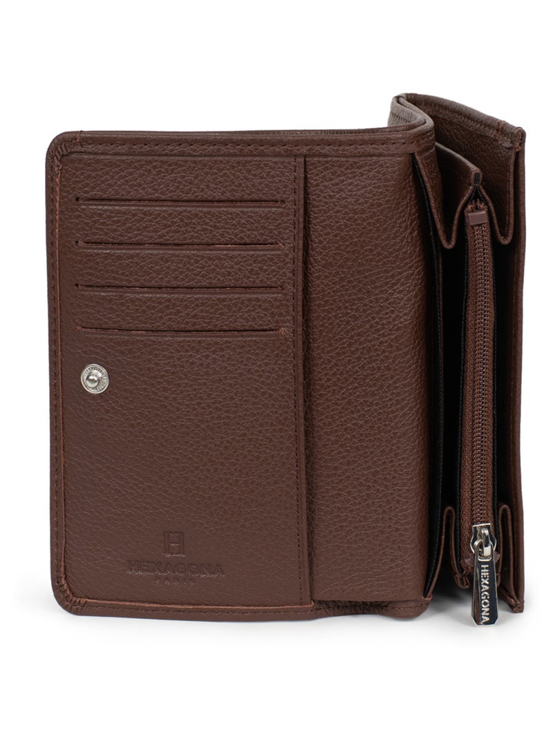 Portefeuille  1 volet  Cuir CONFORT Marron chocolat - Kiabi